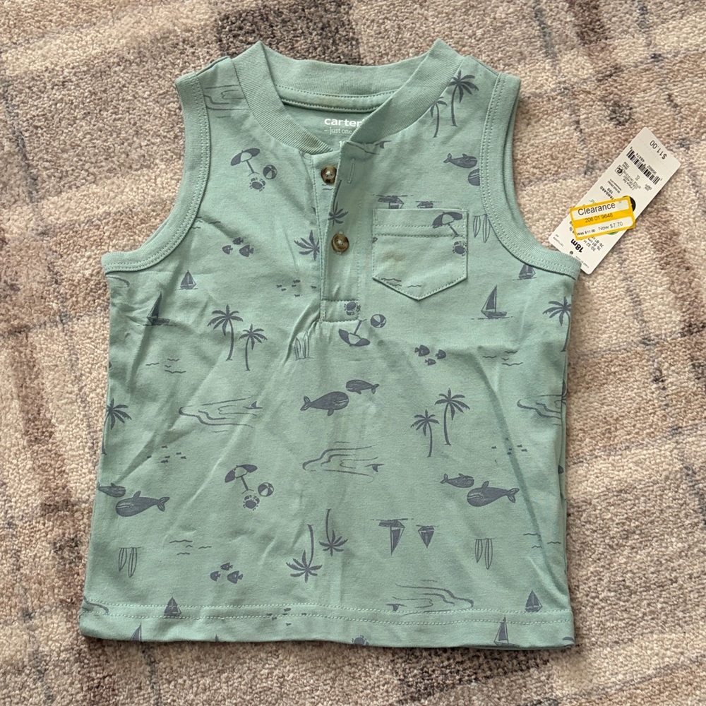 Carter's Mint Green Tank Top with Nautical Print
